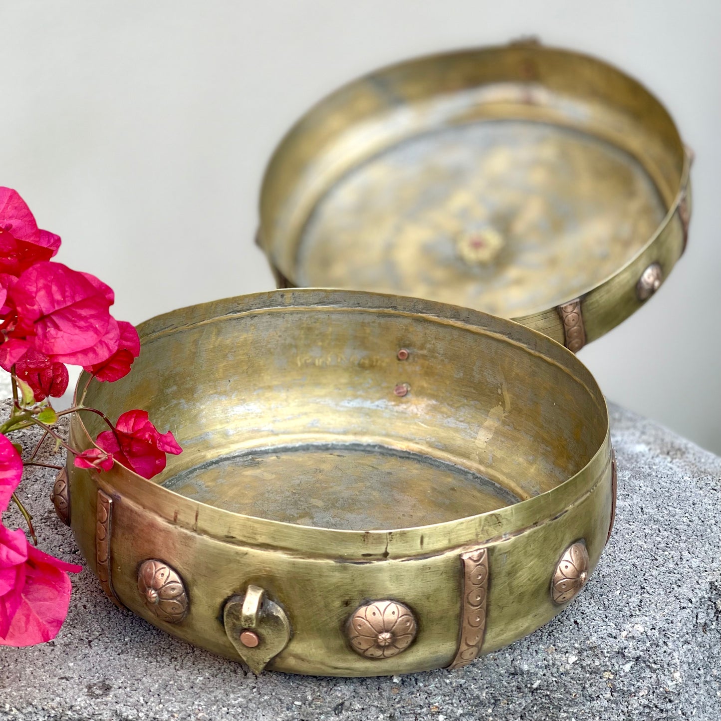 Brass-Copper Floral Chapati Box