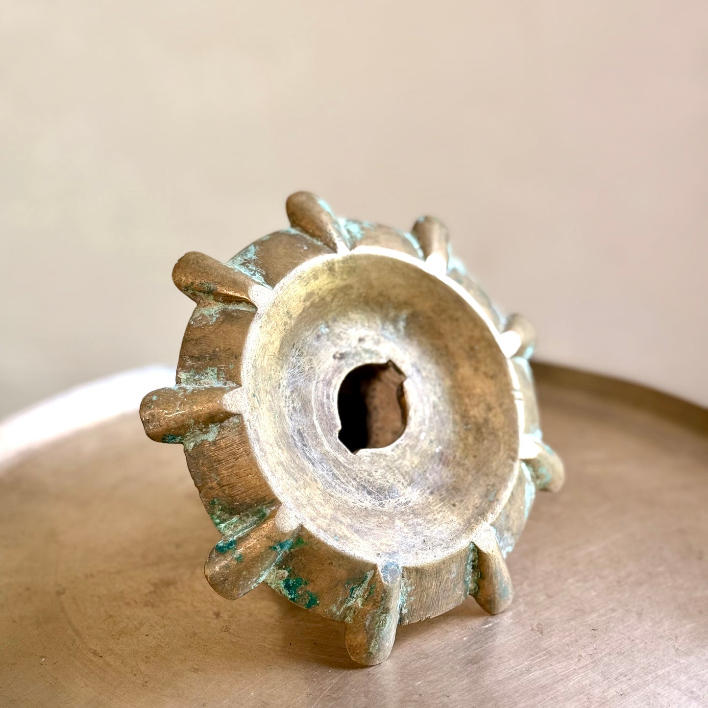 Vintage Brass 9-Wick Diya Plate