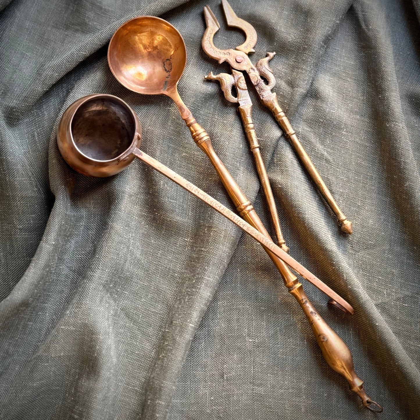 Vintage Brass Kitchen Utensil Set