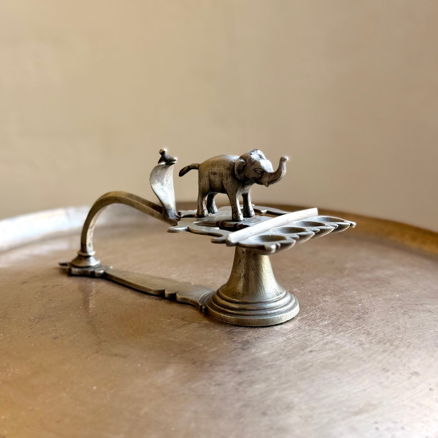 Vintage White Metal "Gaja-Sarpa" Diya