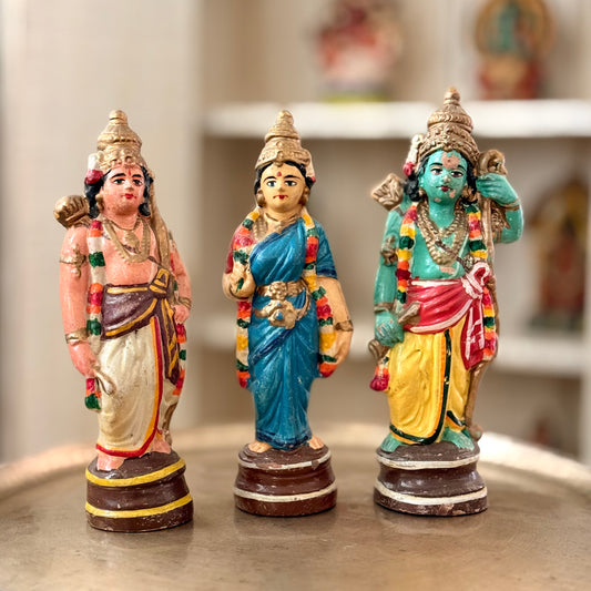 Vintage Ram Parivar Golu Set: Ram, Lakshman, and Sita (c. 1970s)