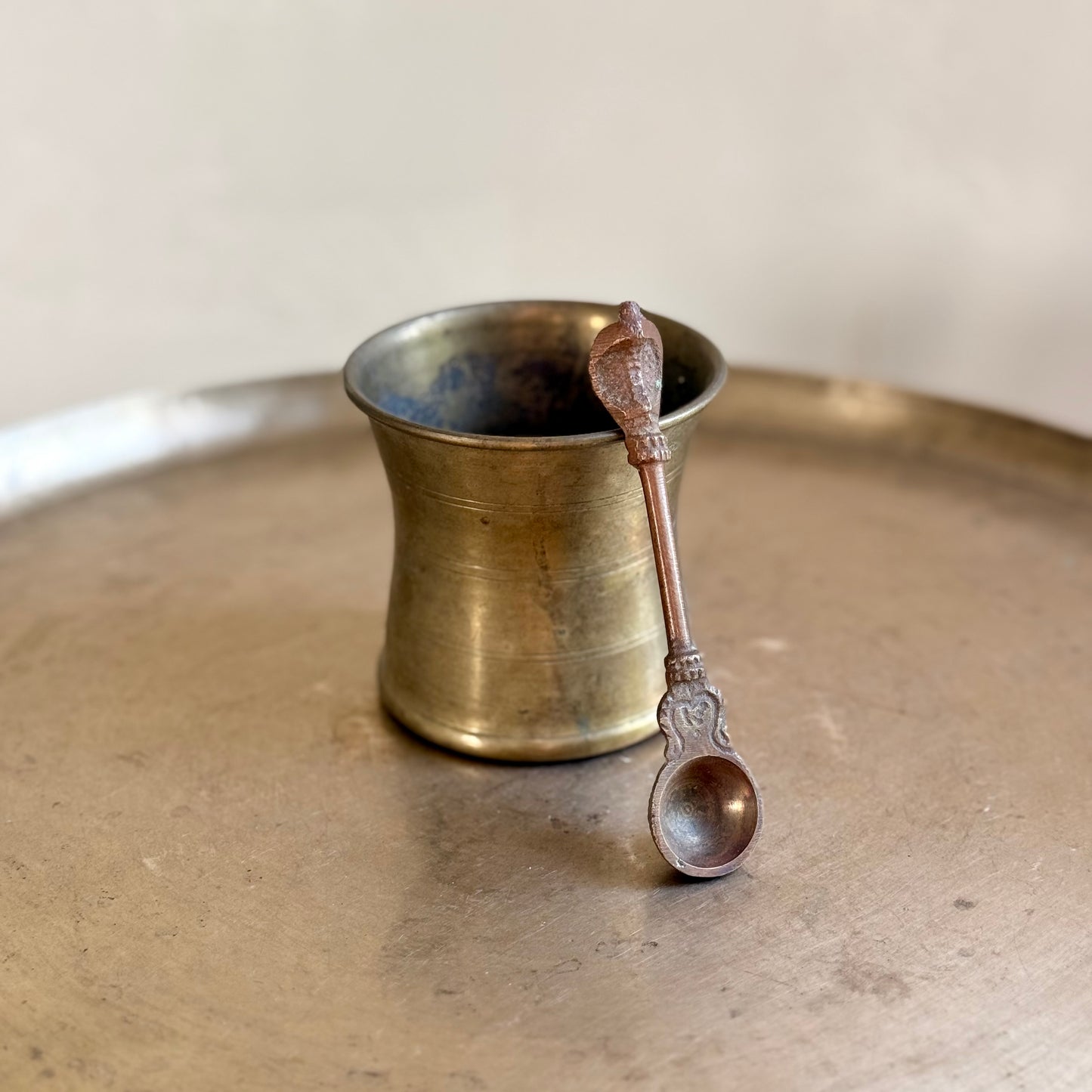 Vintage Panchamrita Set – Brass Cup with Handcrafted Ritual Spoon