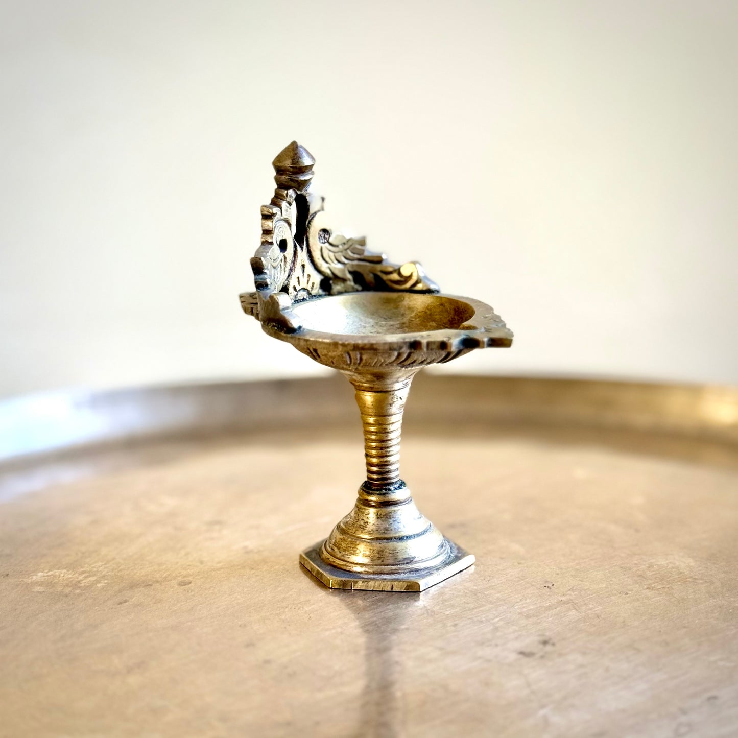 Vintage Twin Peacocks Diya On Pedestal