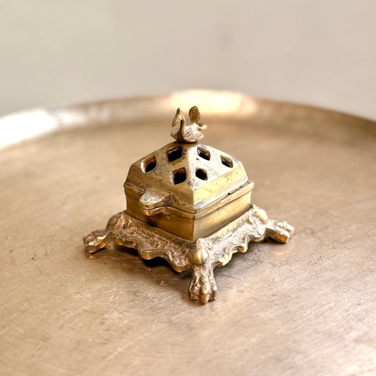 Vintage Brass Dhoopdan with Bird Finial