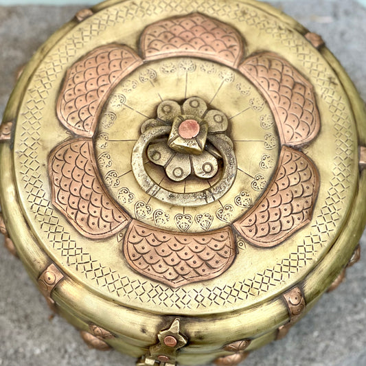 Brass-Copper Floral Chapati Box
