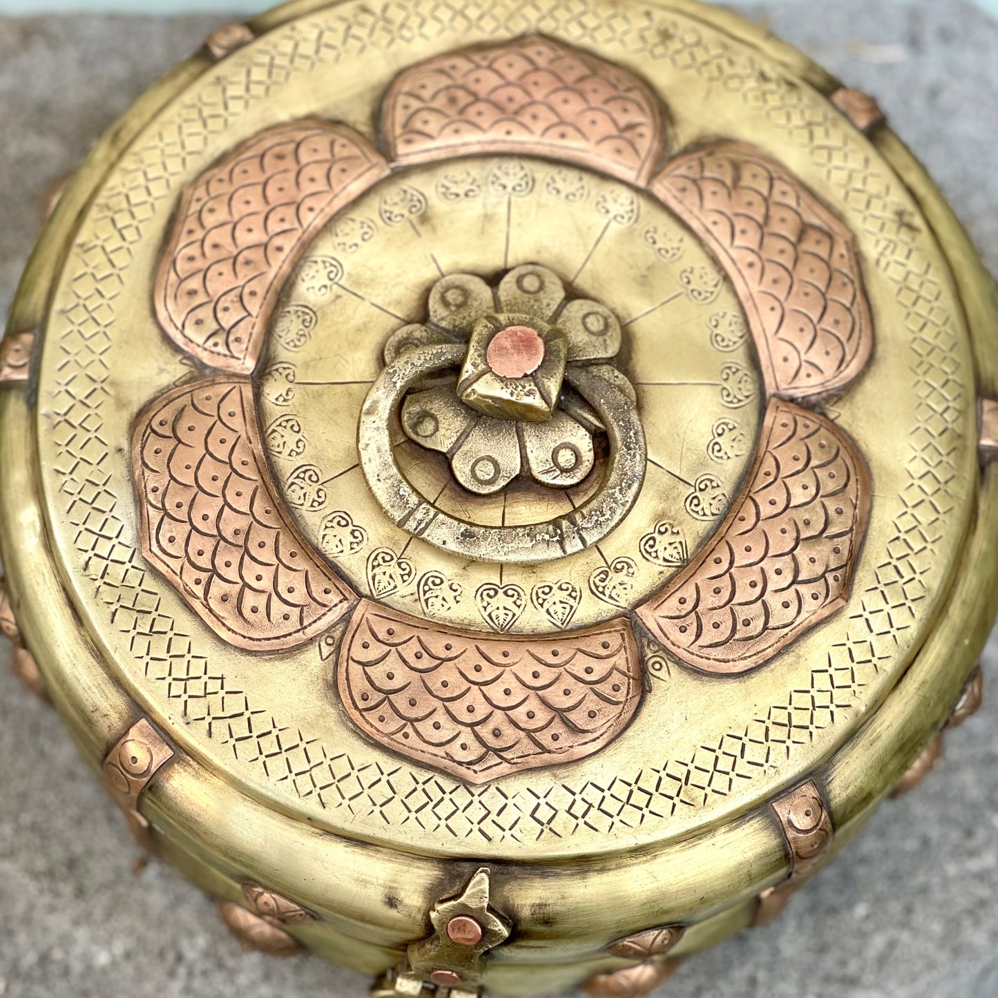 Brass-Copper Floral Chapati Box