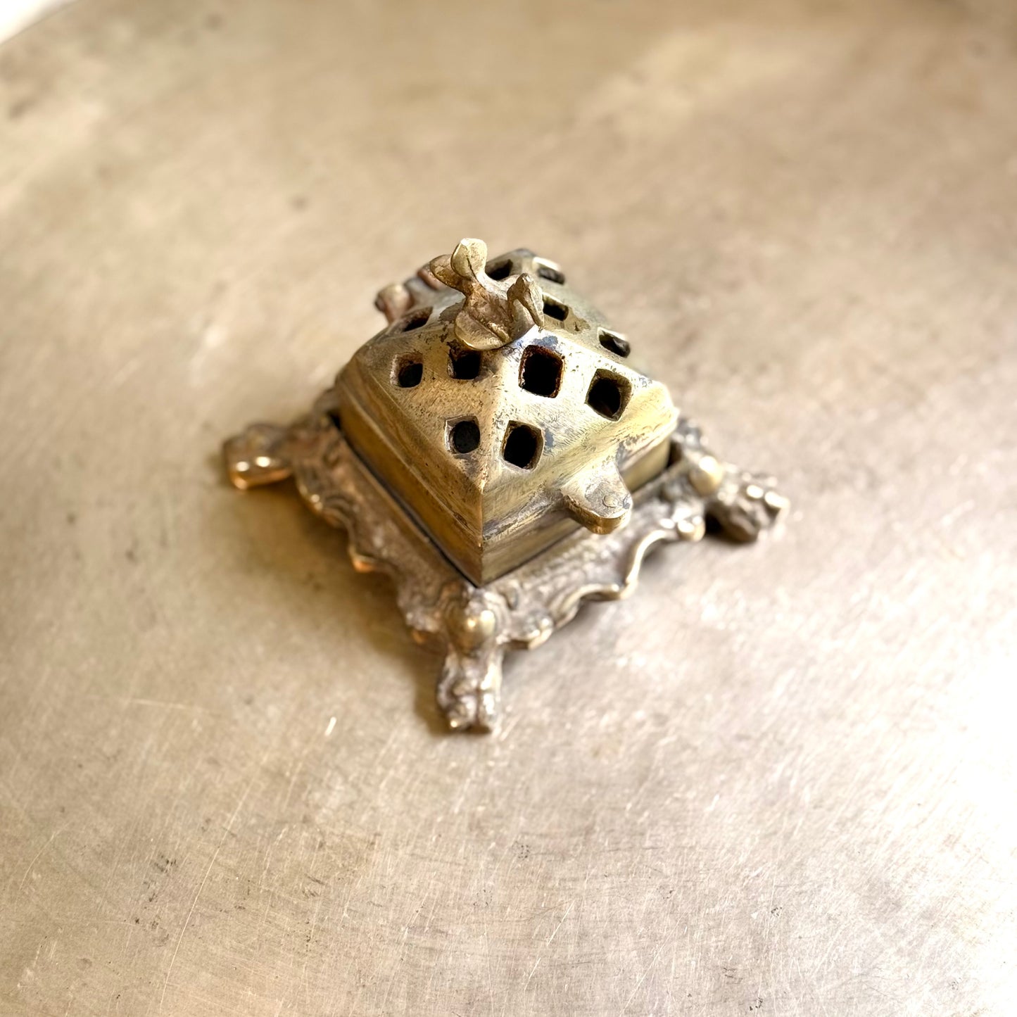 Vintage Brass Dhoopdan with Bird Finial