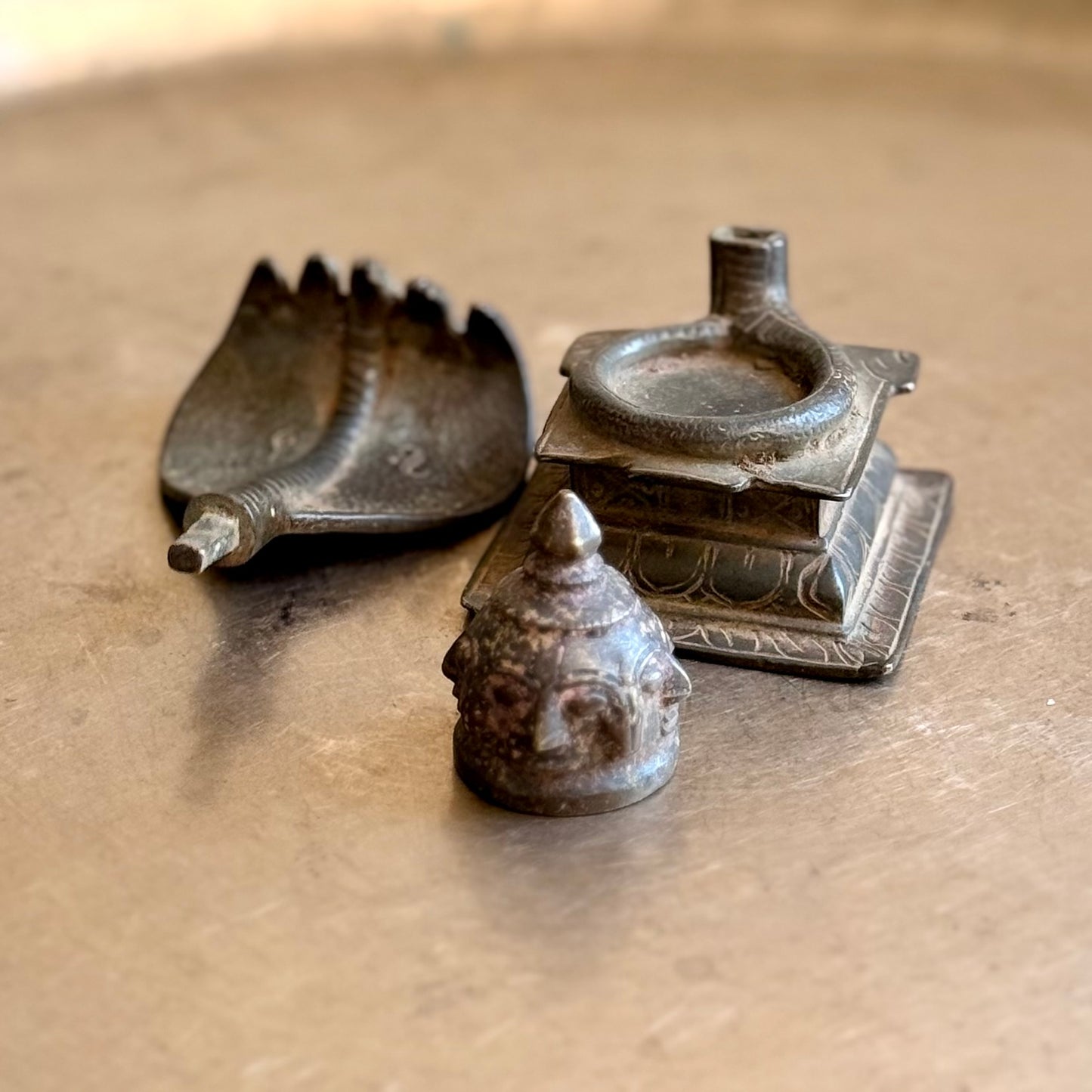 Antique Four-Sided Mukhalinga in Bronze with Naag-Peetha (Early 20th Century)