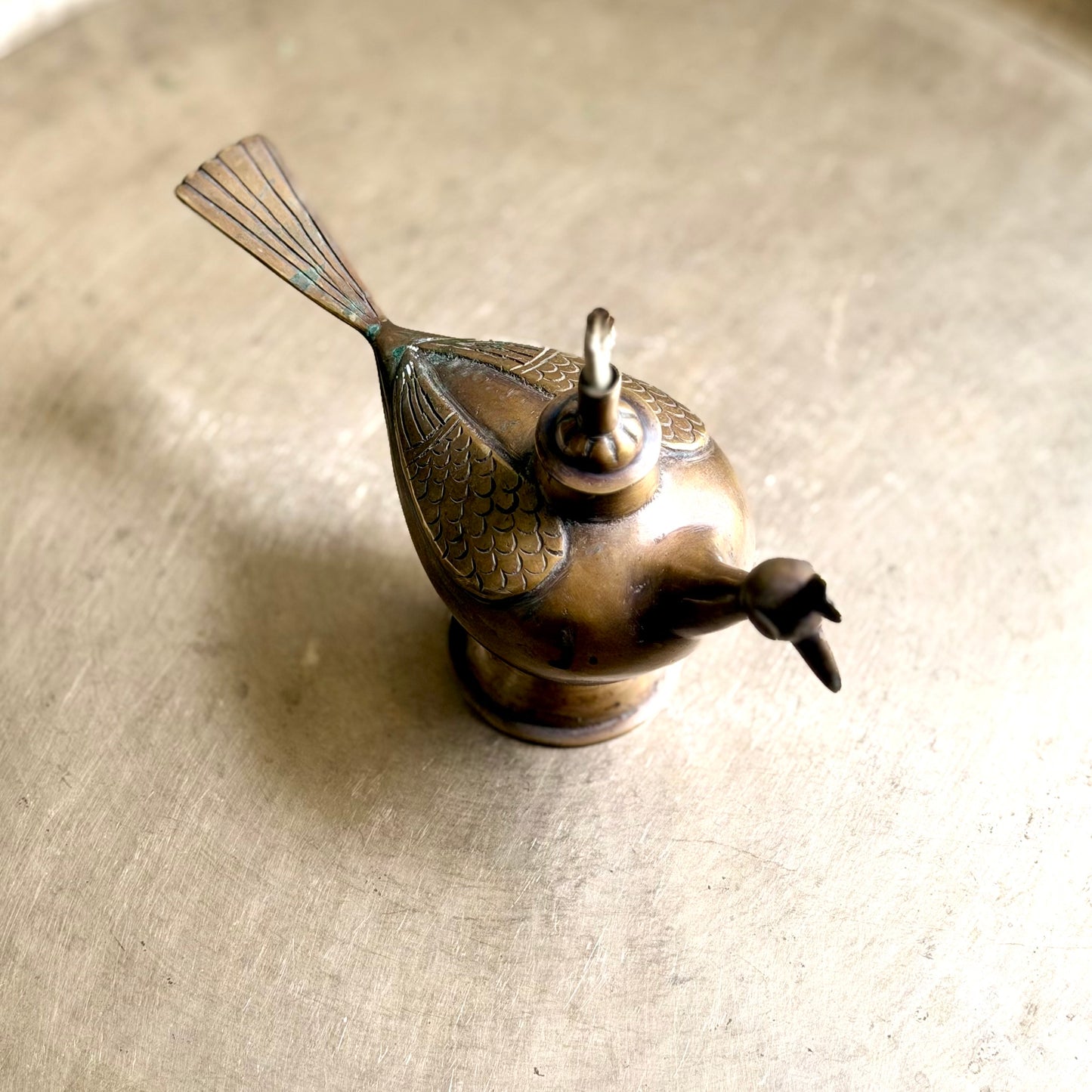 Rare Hand-Cast Bronze Killi Kerosene Lamp - Kerala (Early 20th Century)