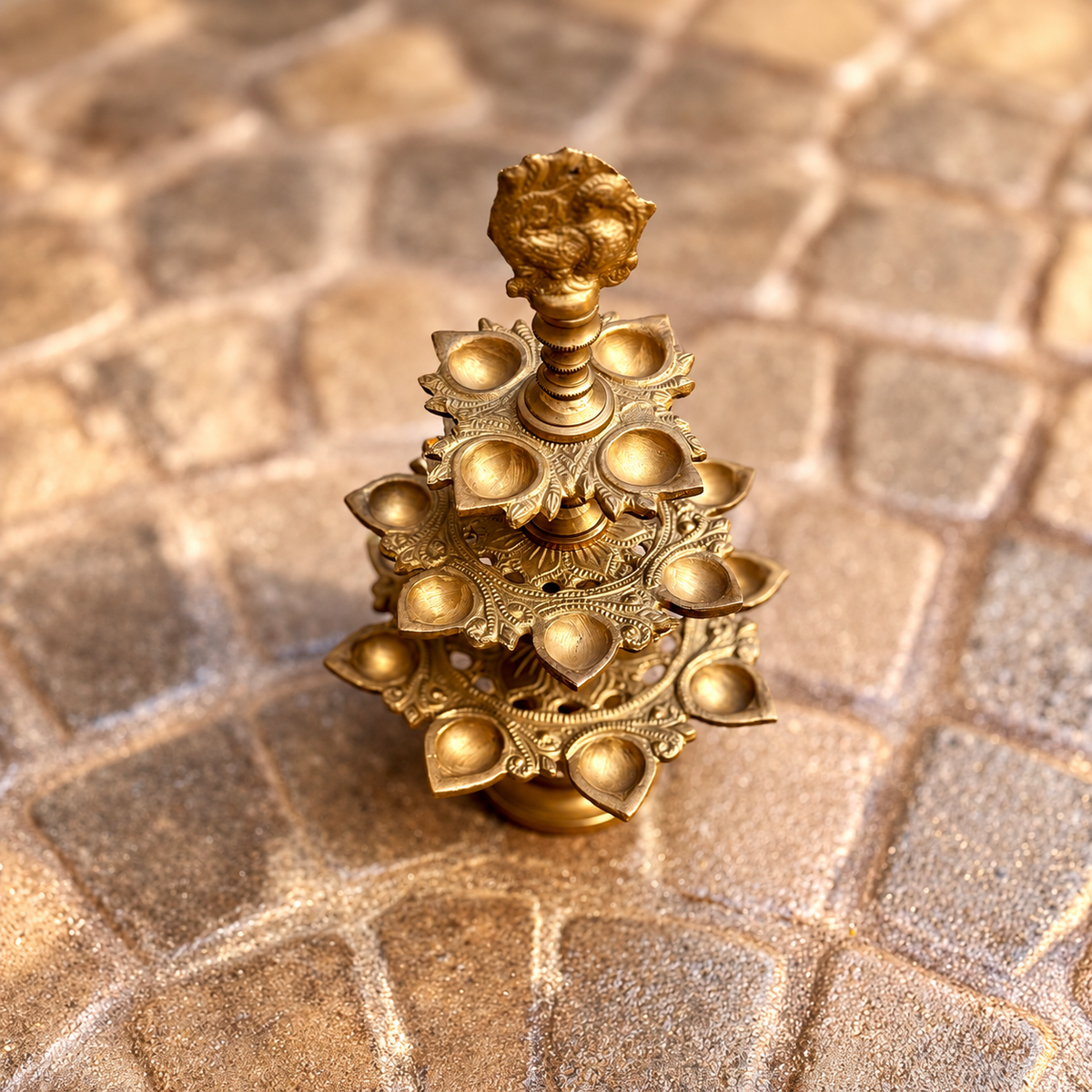 Vintage Brass Deepasthabham | Three-Tier Oil Lamp