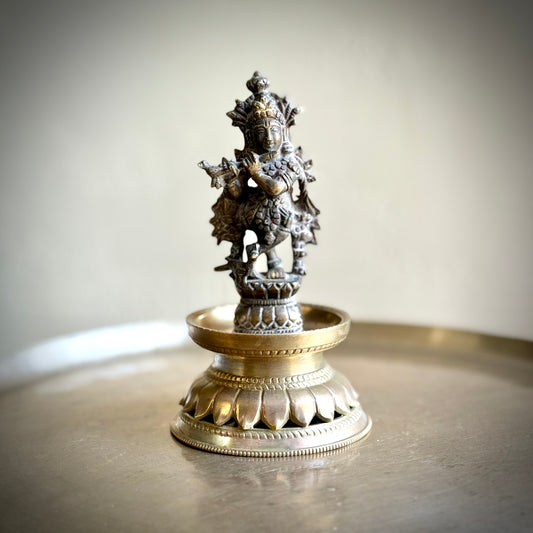 Vintage Brass Lotus Base Pedestal