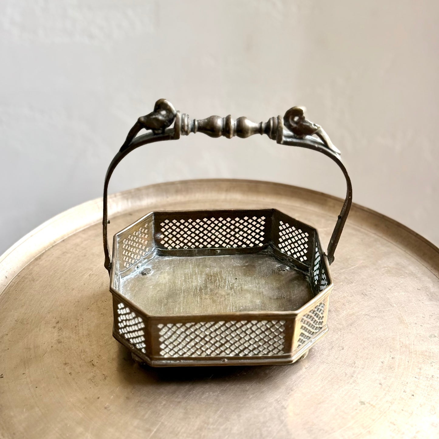 Antique Bronze Flower Basket with Bird Motifs - Tamil Nadu (Early 20th Century)