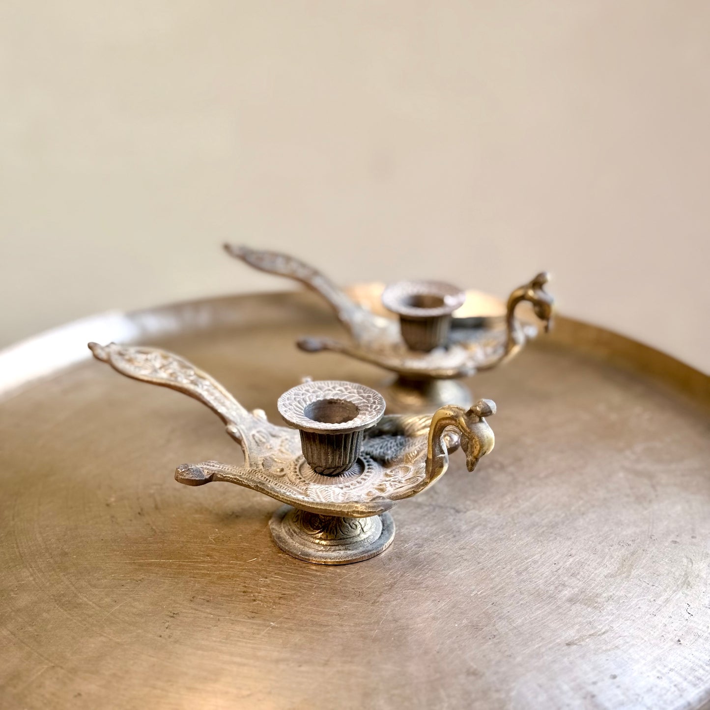 Vintage Brass Peacock Candle Holders – Pair