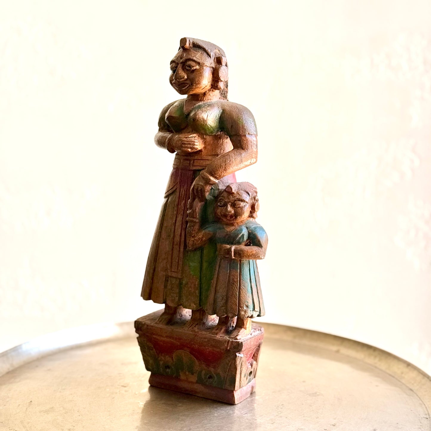 Vintage Folk Statue Mother - Daughter Duo - Rajasthan