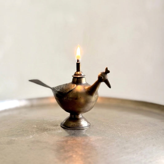 Rare Hand-Cast Bronze Killi Kerosene Lamp - Kerala (Early 20th Century)
