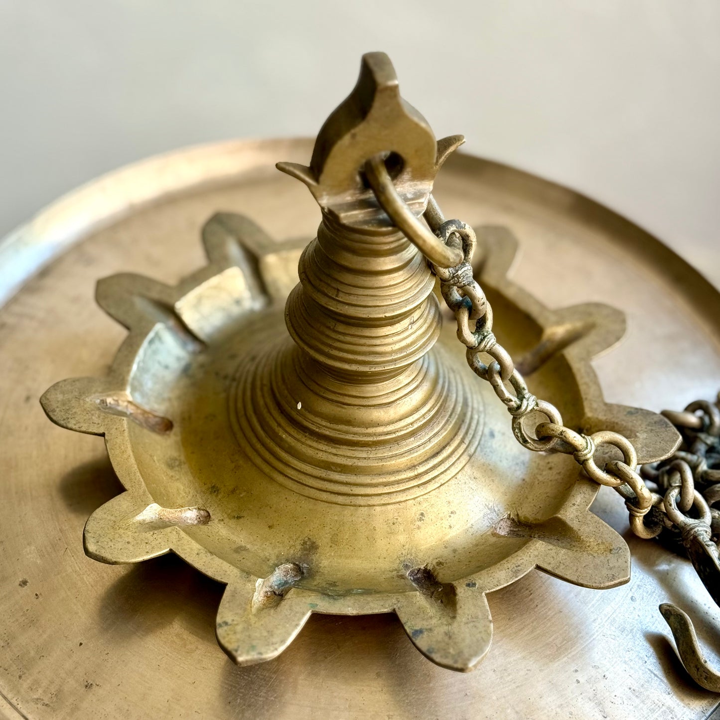Rare 11-Wick Bronze Hanging Lamp