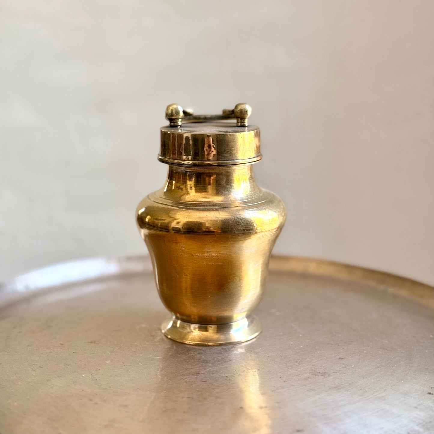 Rare shaped Kamandal (Kooja) with Lid & Handle - Kerala (Mid 20th Century)