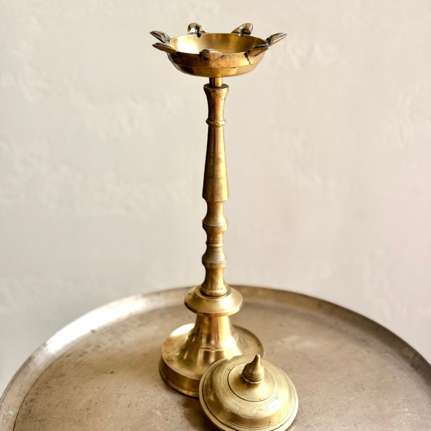 Vintage Deccan Brass Lamp with Lid Tray Cover