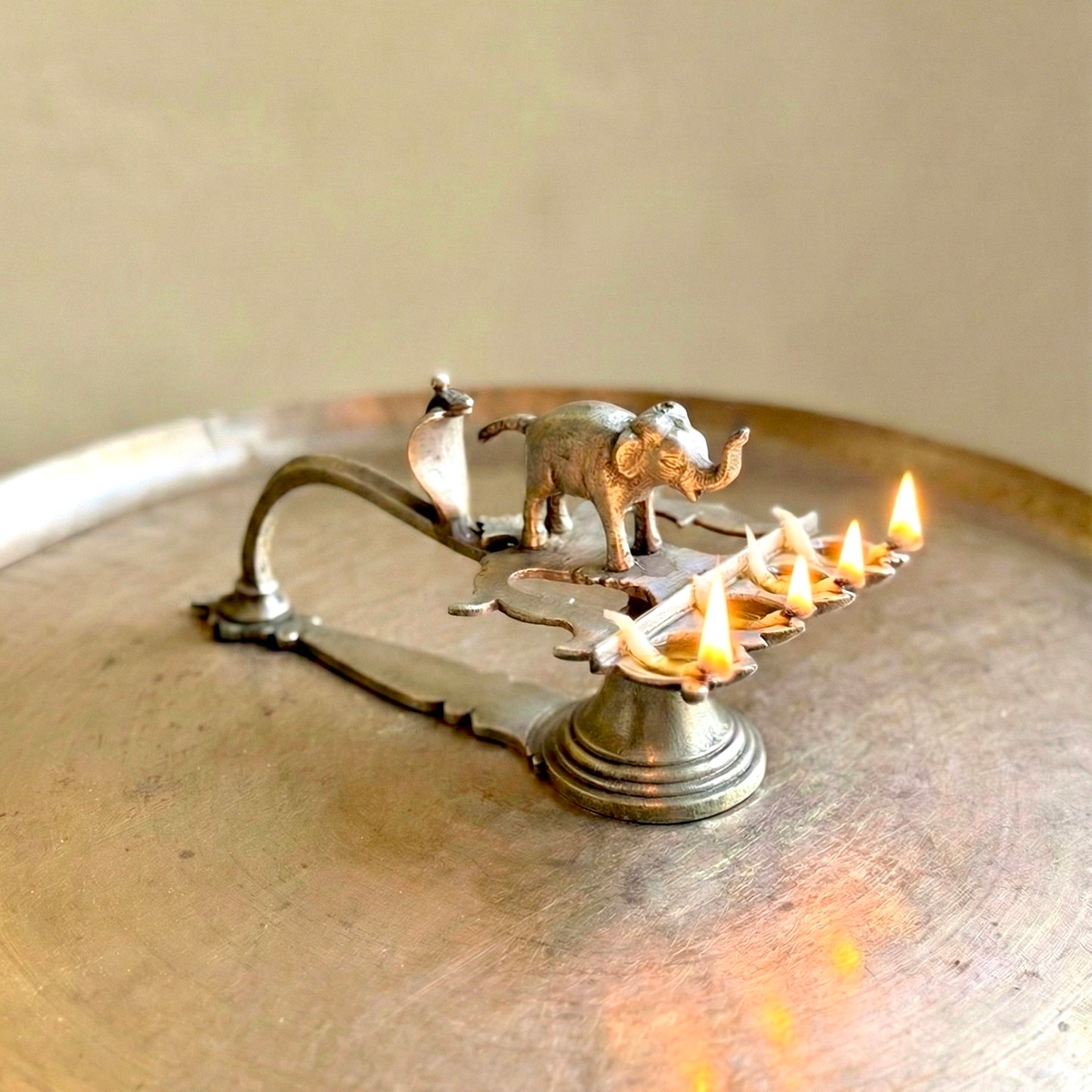 Vintage White Metal "Gaja-Sarpa" Diya