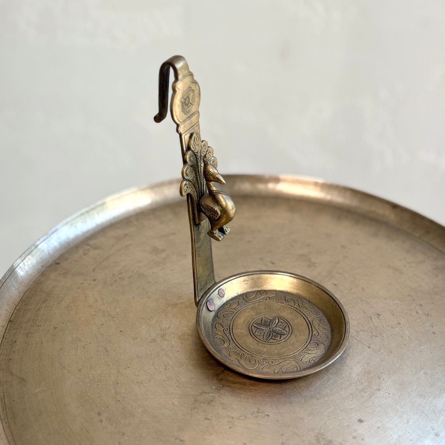 Ornate Peacock Brass Candle Holder