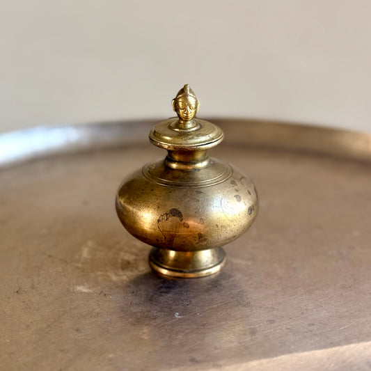 Vintage Bronze Mini Gangajal Pot with Gauri Head Finial