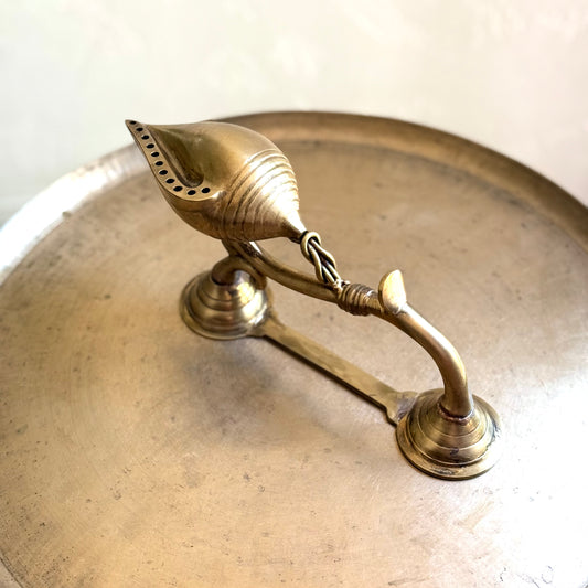 Handcrafted Brass Shankha Incense Holder with Integrated Handle