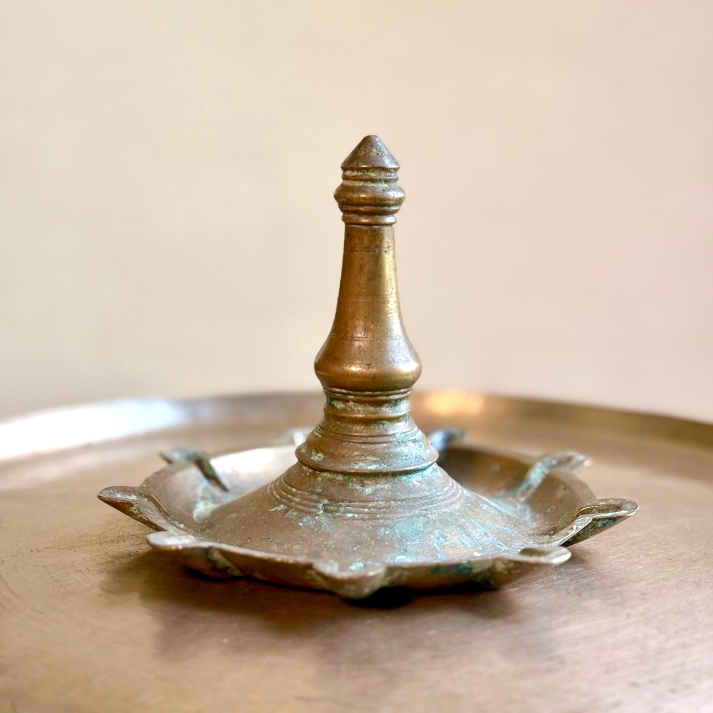 Vintage Brass 9-Wick Diya Plate