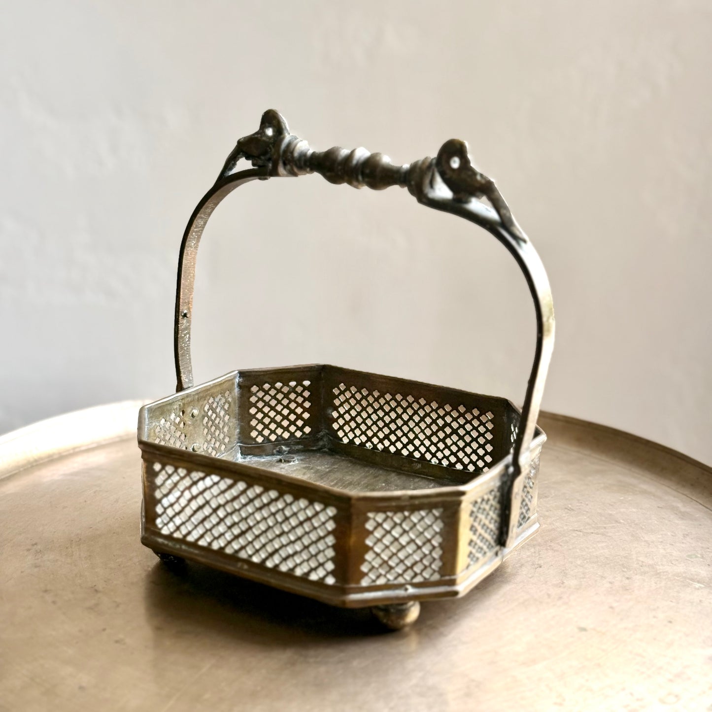 Antique Bronze Flower Basket with Bird Motifs - Tamil Nadu (Early 20th Century)