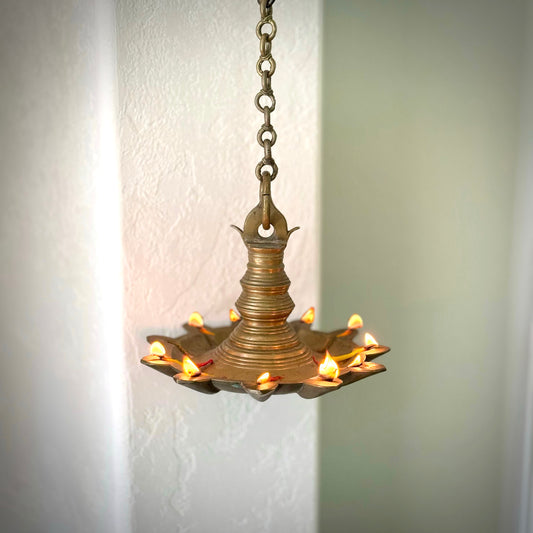Rare 11-Wick Bronze Hanging Lamp