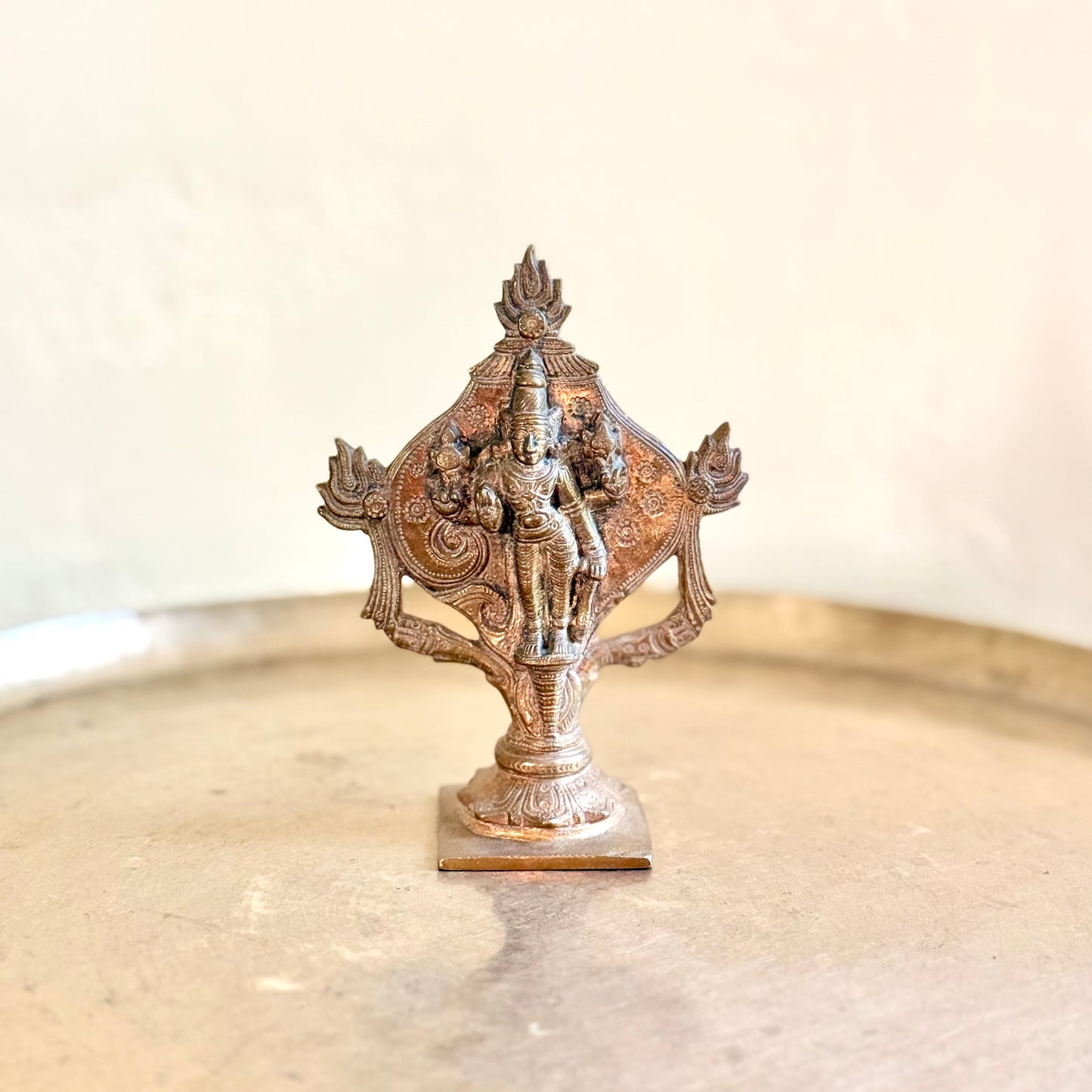 Vintage Bronze Vishnu in Rare Shankha-Shaped Prabhavali