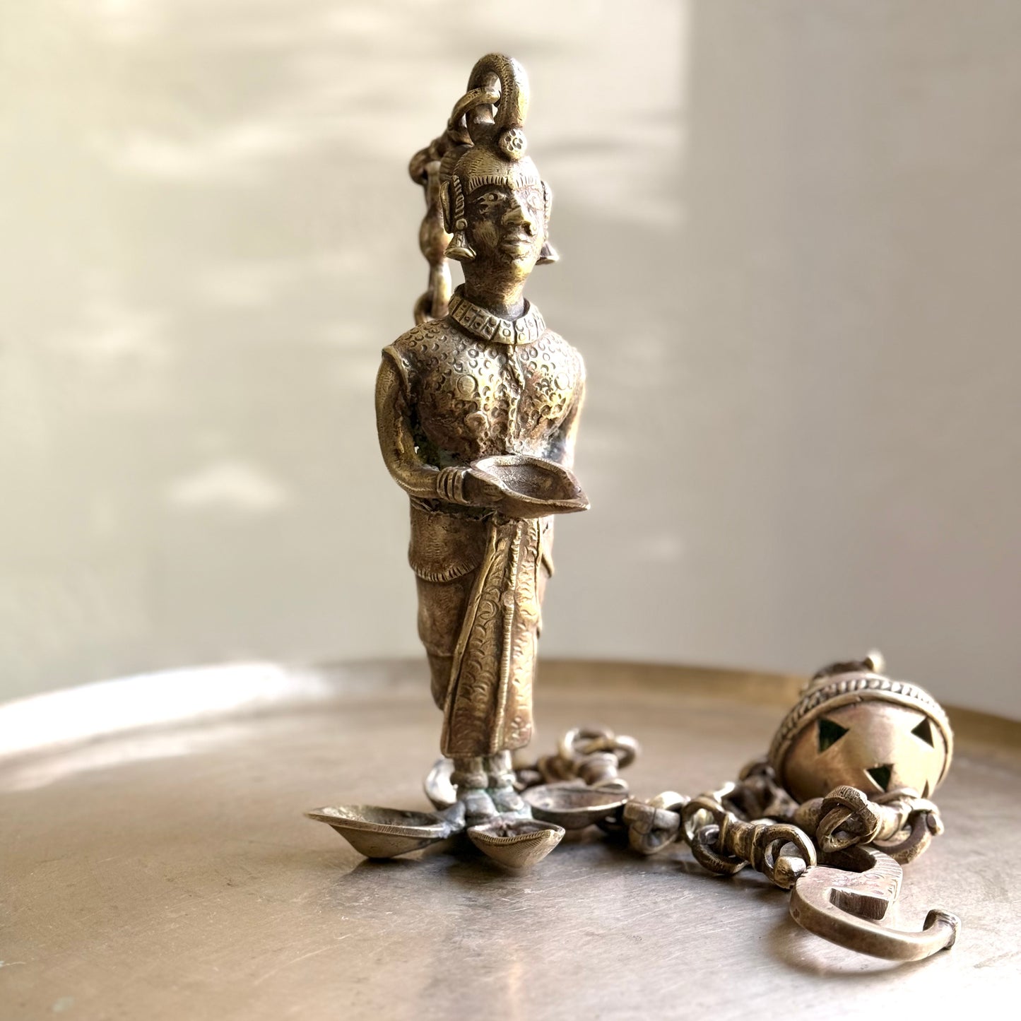 Vintage Hanging Oil Lamp with Lady Figurine