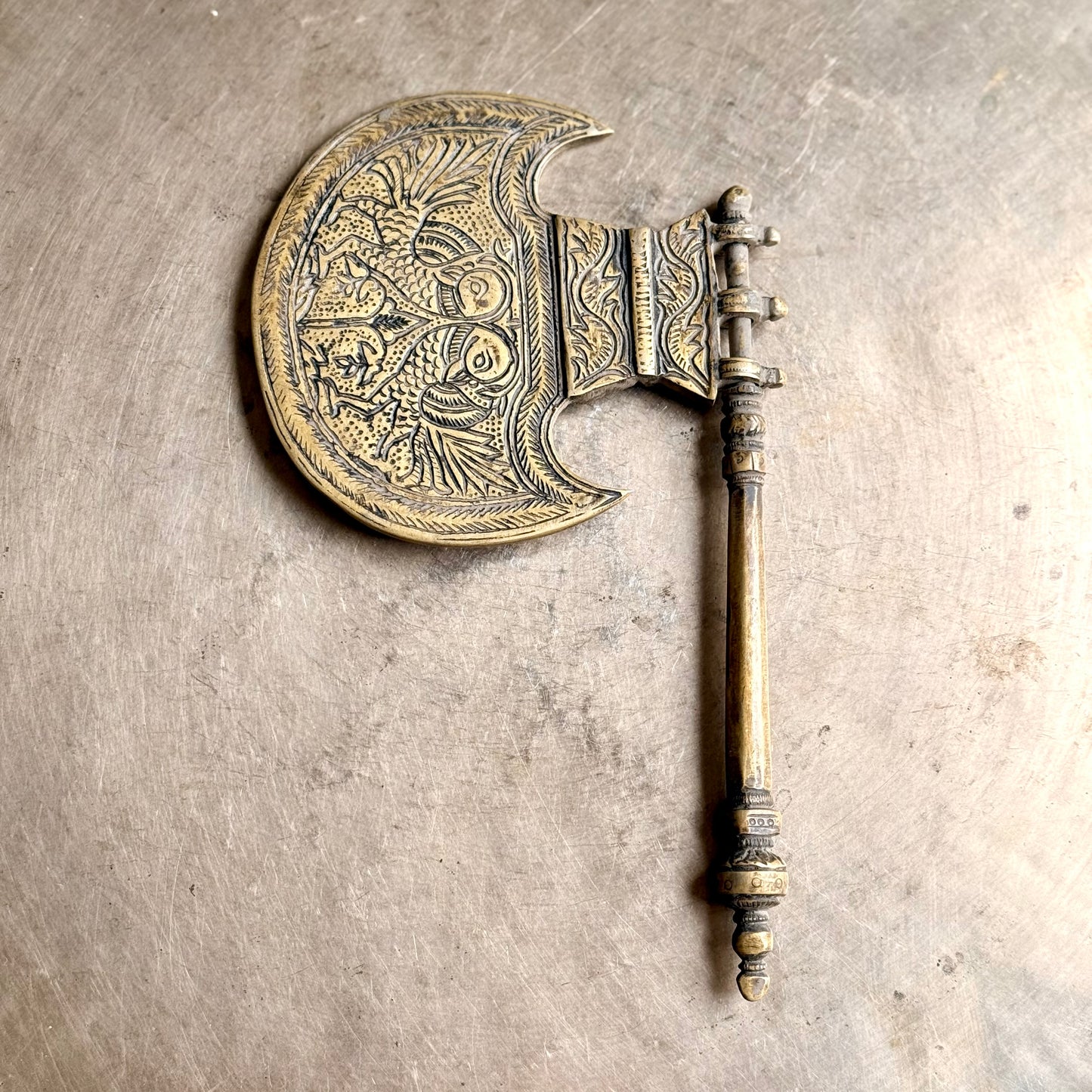 Hand-Engraved Brass Haat Pakha (Ceremonial Hand Fan)