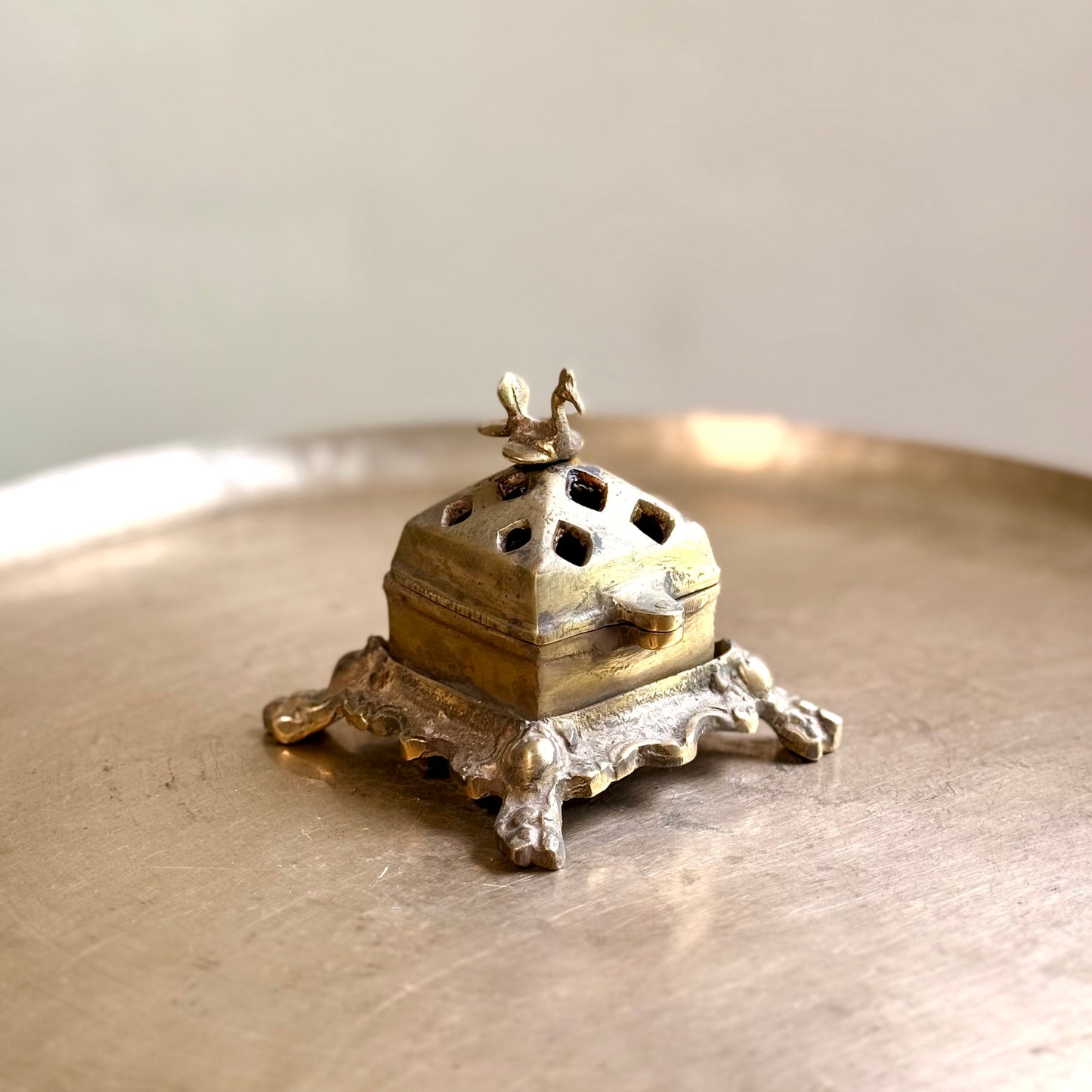 Vintage Brass Dhoopdan with Bird Finial