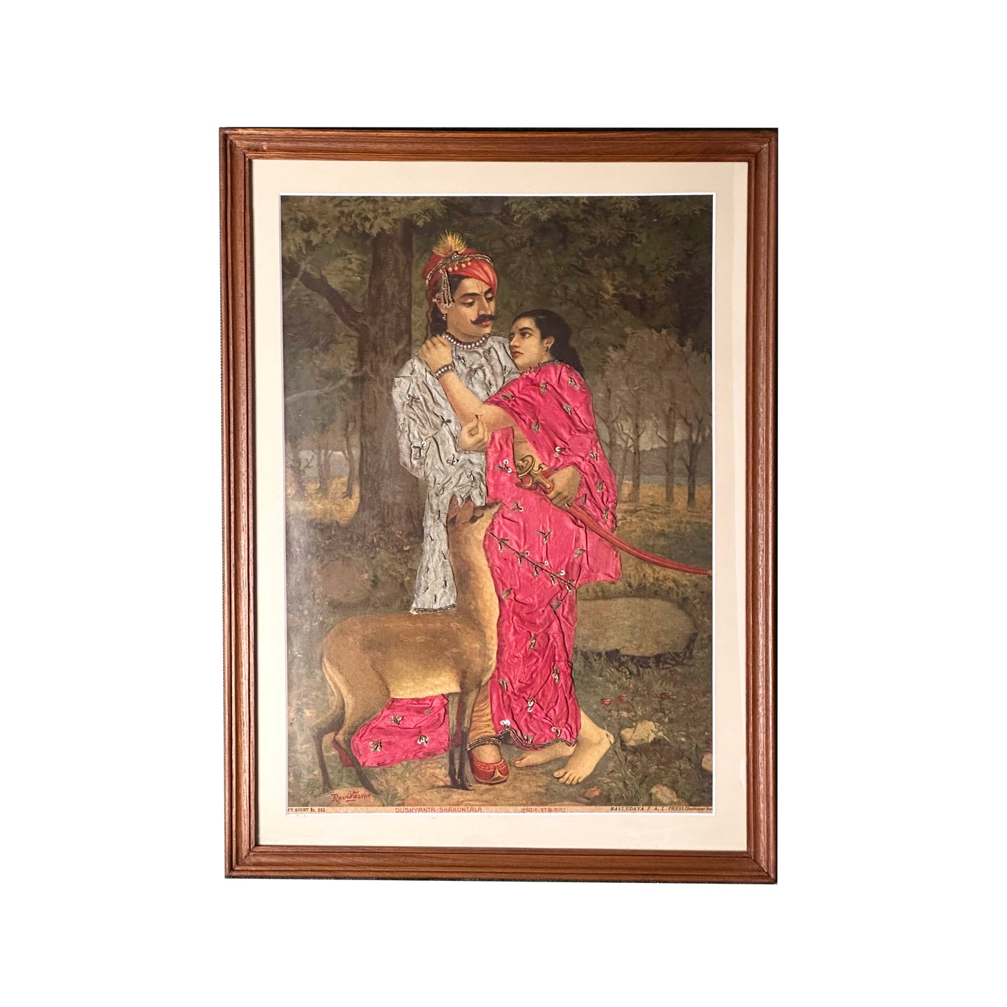 ‘Dushyanta-Shakuntala’  Raja Ravi Varma Lithograph (Embellished Edition, extremely rare)