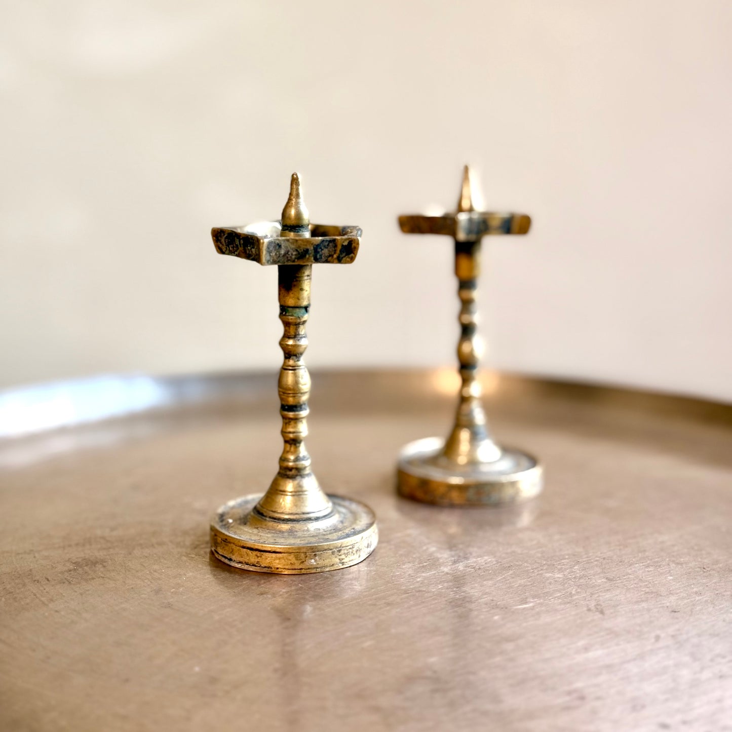 Miniature Brass Diya Pair – Extremely Rare