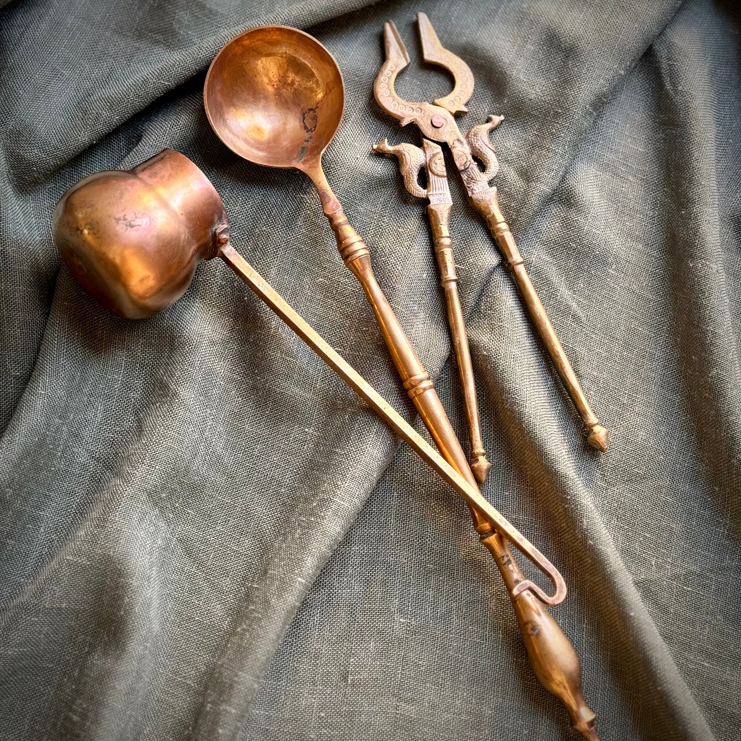 Vintage Brass Kitchen Utensil Set