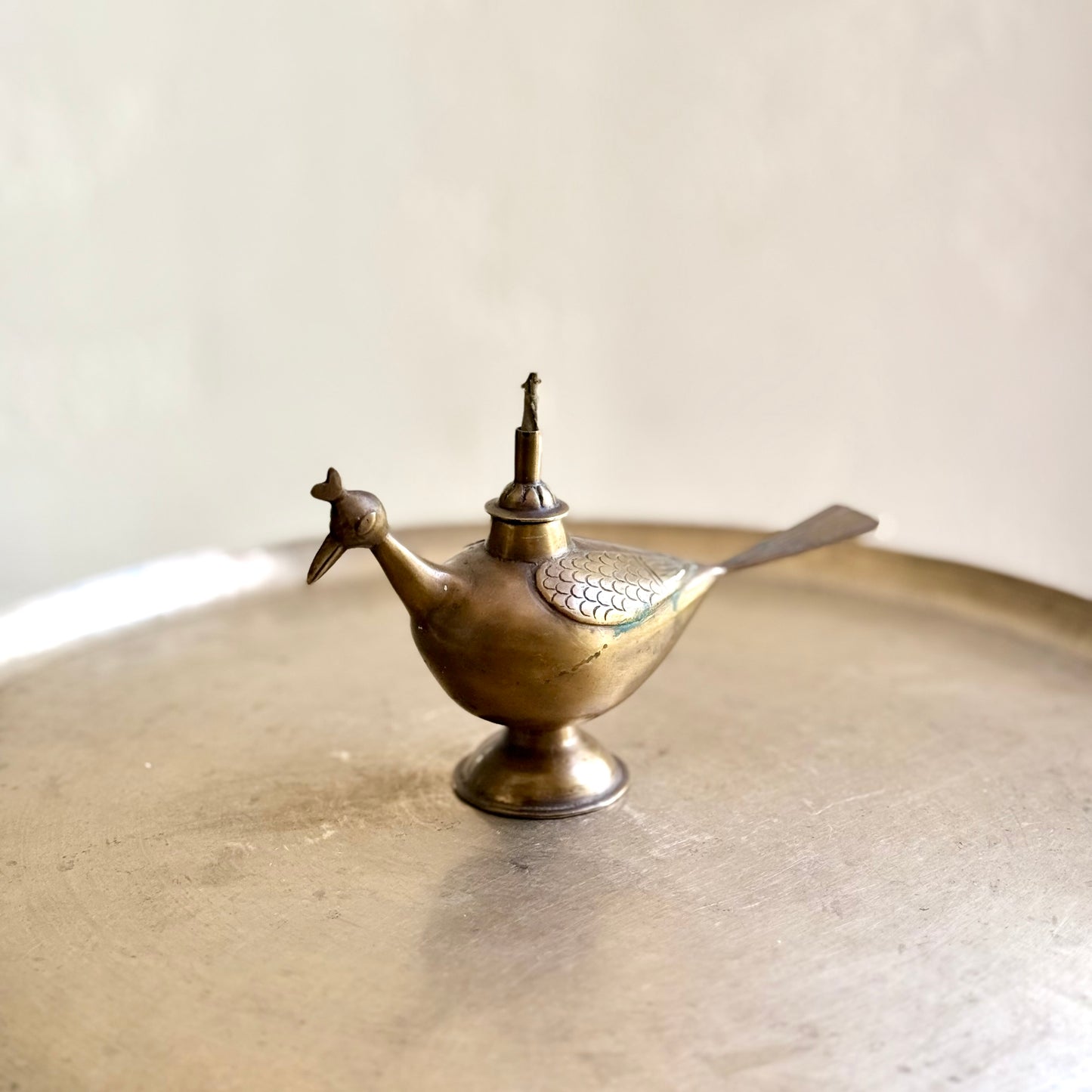 Rare Hand-Cast Bronze Killi Kerosene Lamp - Kerala (Early 20th Century)