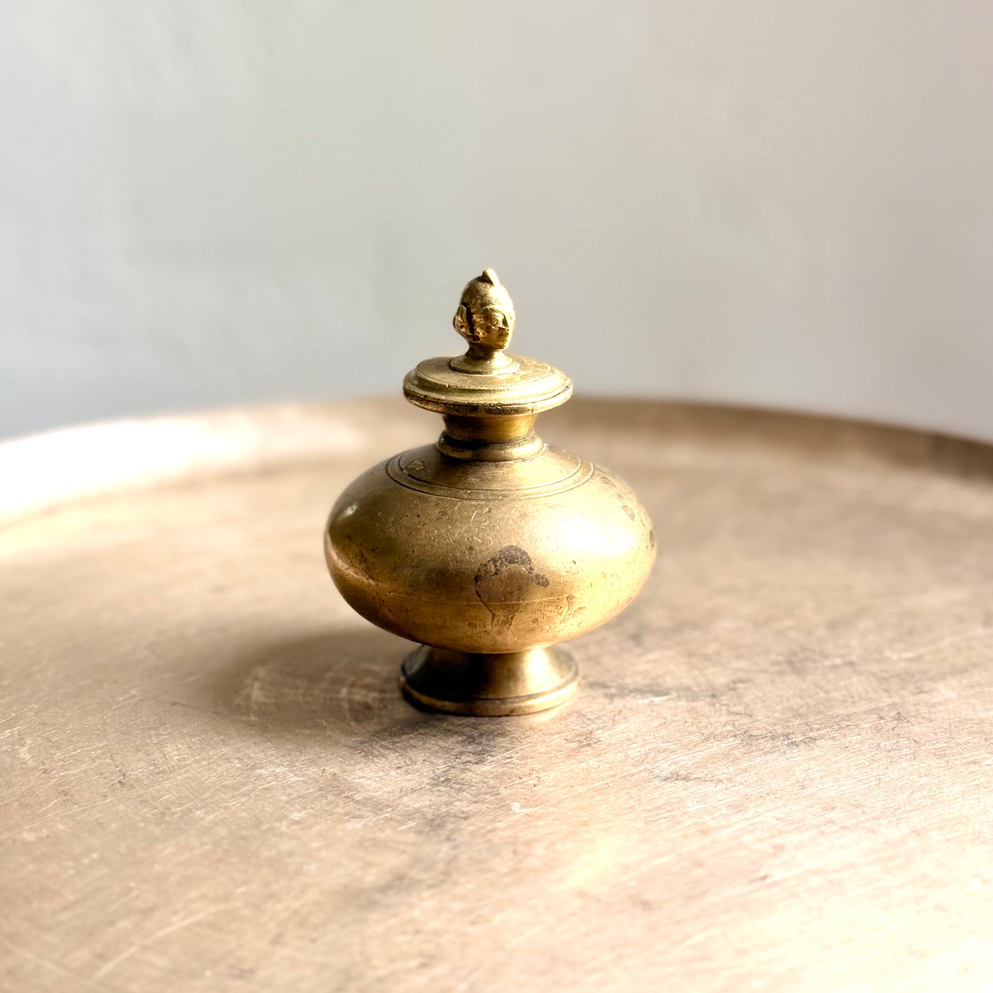 Vintage Bronze Mini Gangajal Pot with Gauri Head Finial