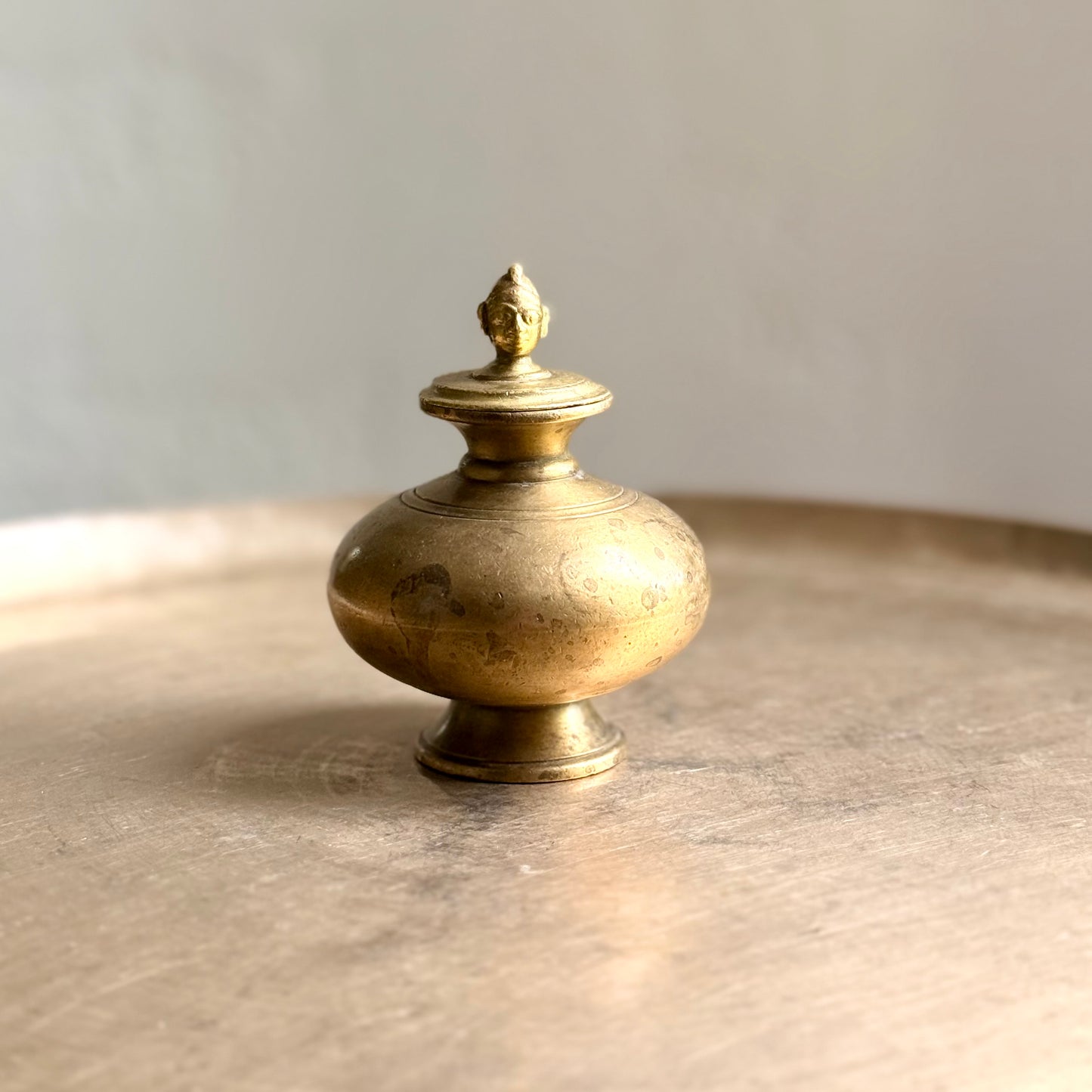 Vintage Bronze Mini Gangajal Pot with Gauri Head Finial