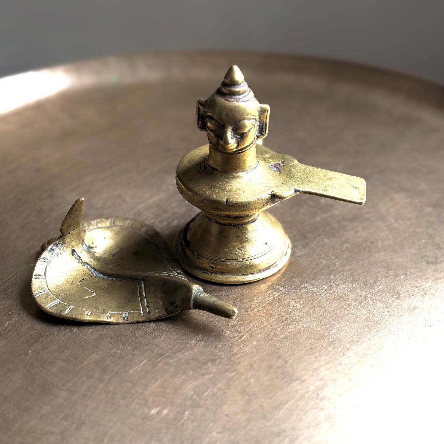 Rare 19th-Century Brass Mukhalinga with Vasuki