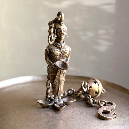 Vintage Hanging Oil Lamp with Lady Figurine