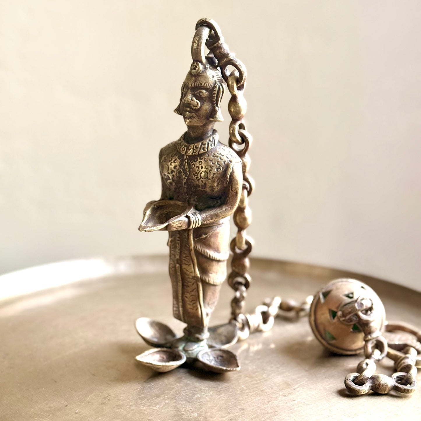 Vintage Hanging Oil Lamp with Lady Figurine