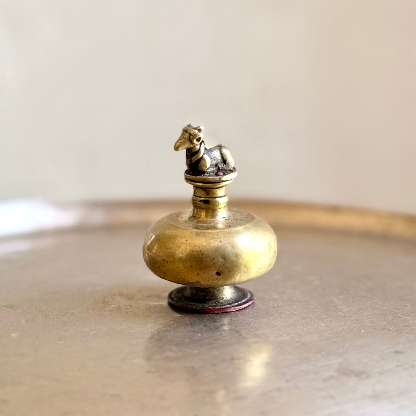 Rare Miniature Holy Water Pot with Nandi Finial - Tamil Nadu (Early 20th Century)