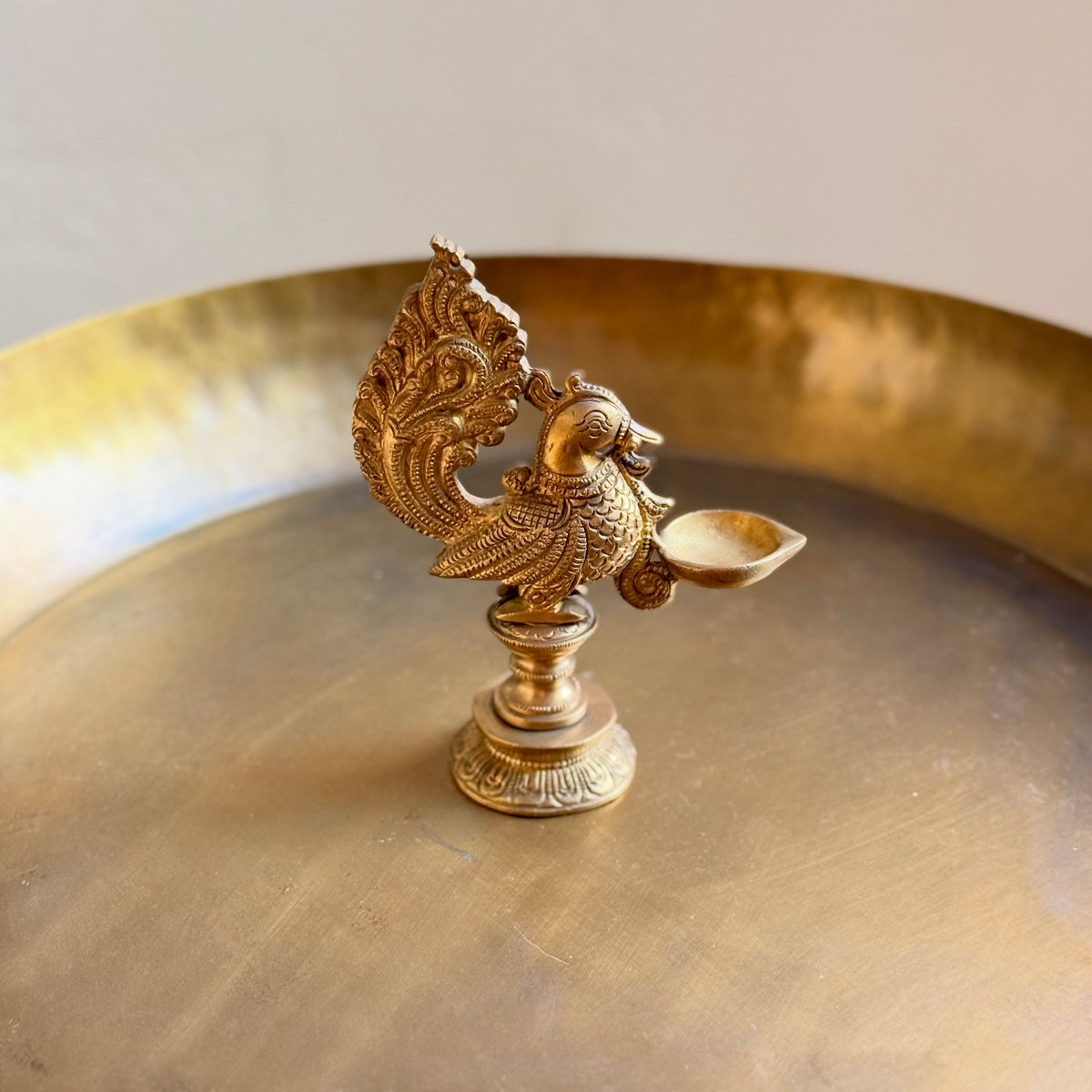 Intricately Crafted Brass Peacock Diya