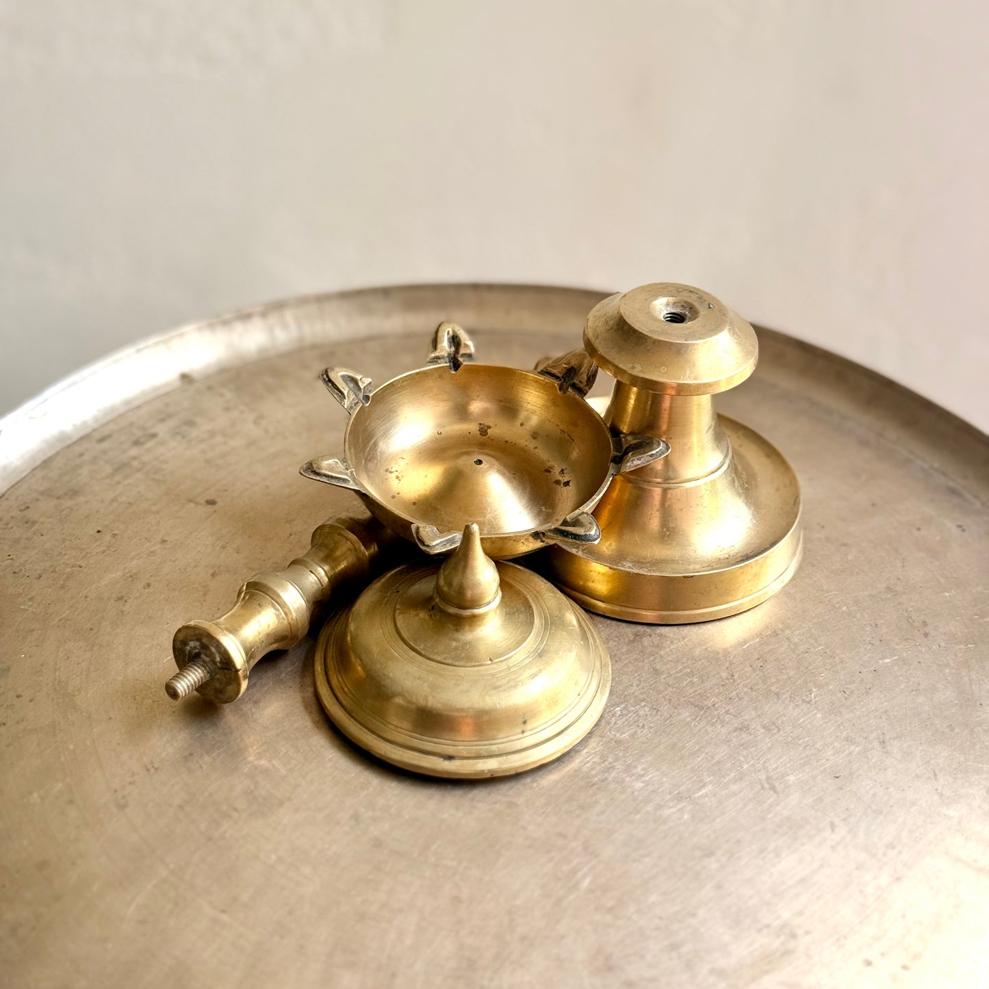 Vintage Deccan Brass Lamp with Lid Tray Cover