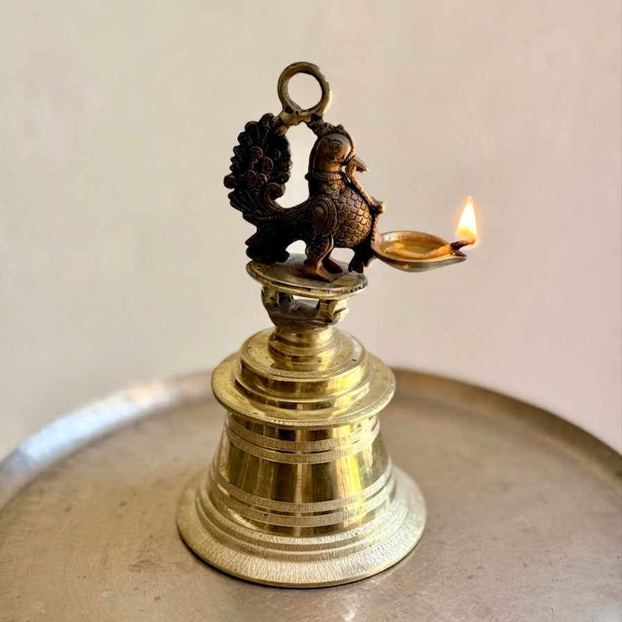 Majestic Mayil Brass Statement Bell & Ritual Oil Lamp