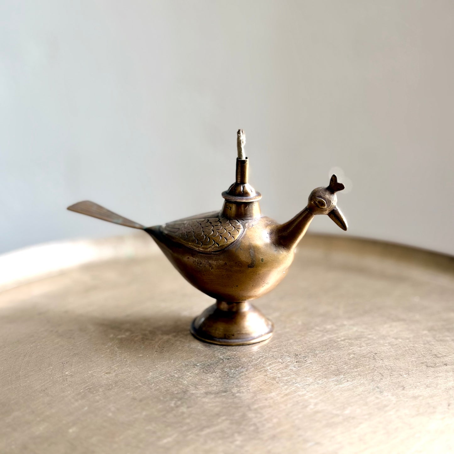 Rare Hand-Cast Bronze Killi Kerosene Lamp - Kerala (Early 20th Century)