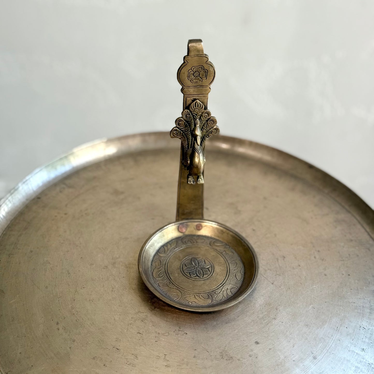 Ornate Peacock Brass Candle Holder