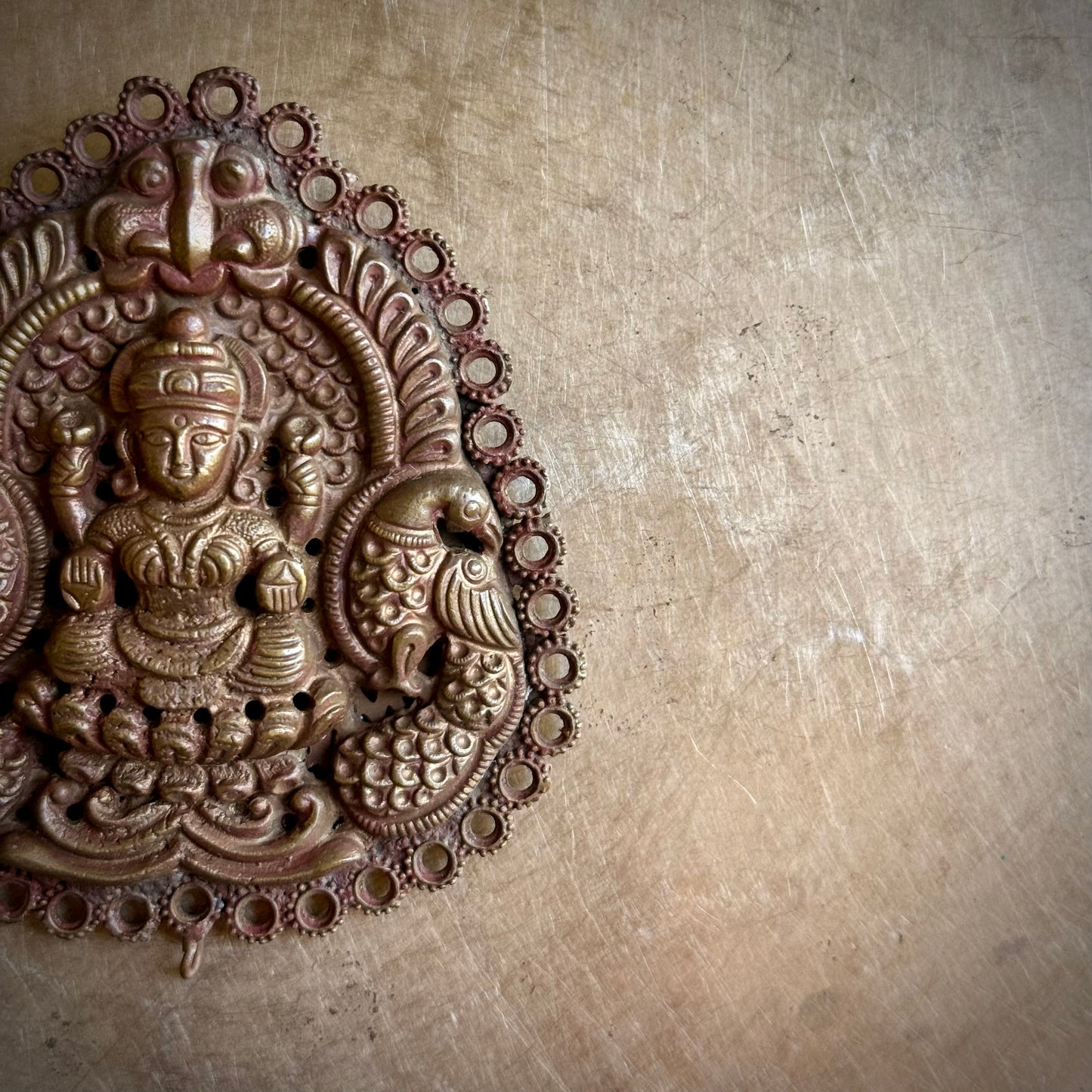 Rare Repoussé Brass Gajalakshmi Appliqué
