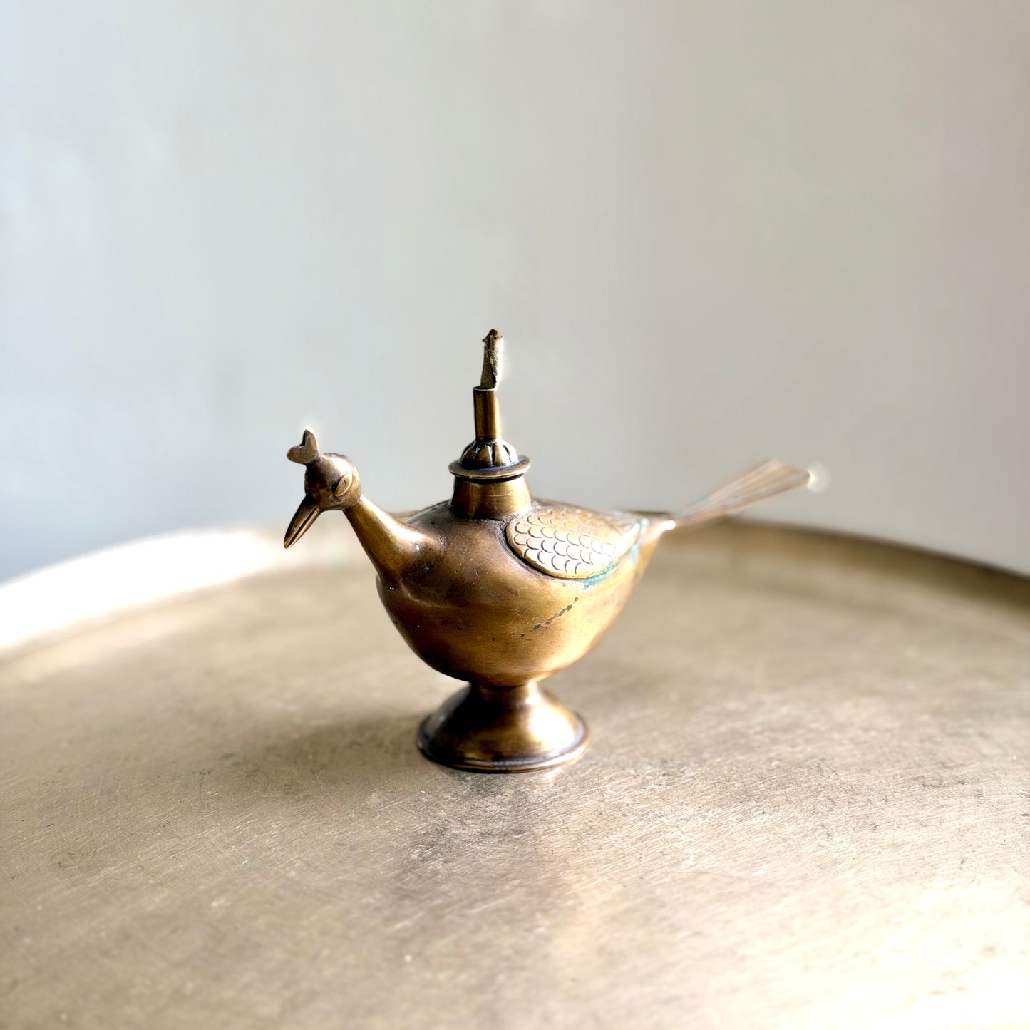 Rare Hand-Cast Bronze Killi Kerosene Lamp - Kerala (Early 20th Century)